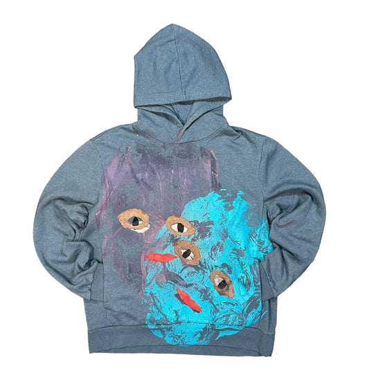 Plastered Face 1/1 Grey Blue Hoodie (Size L)