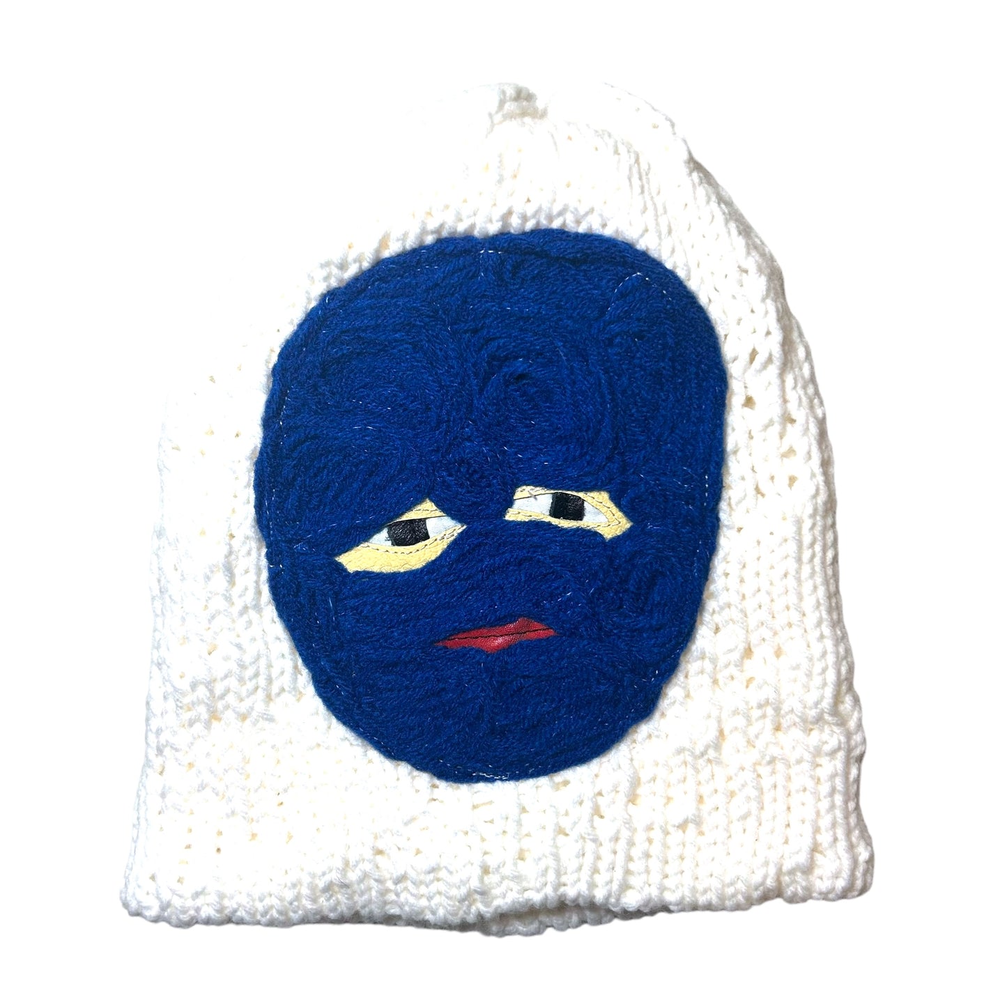 Plastered Face Handmade Beanie 1/1 White/ Blue