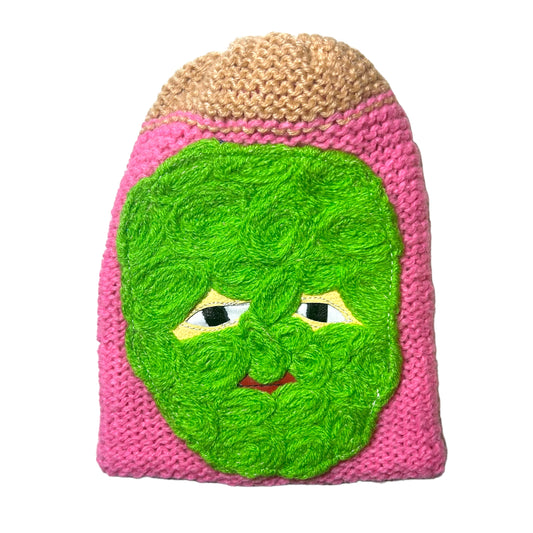 Plastered Face Handmade Beanie 1/1 Pink/ Green