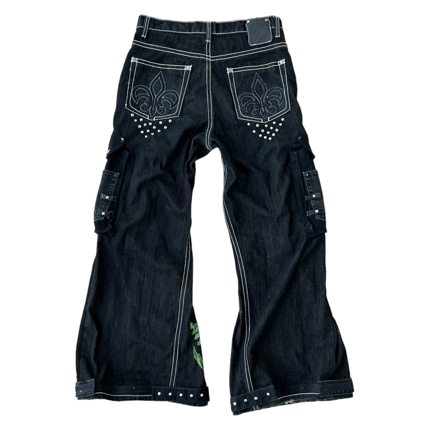 Swamp Tech studded out Gator denim flares