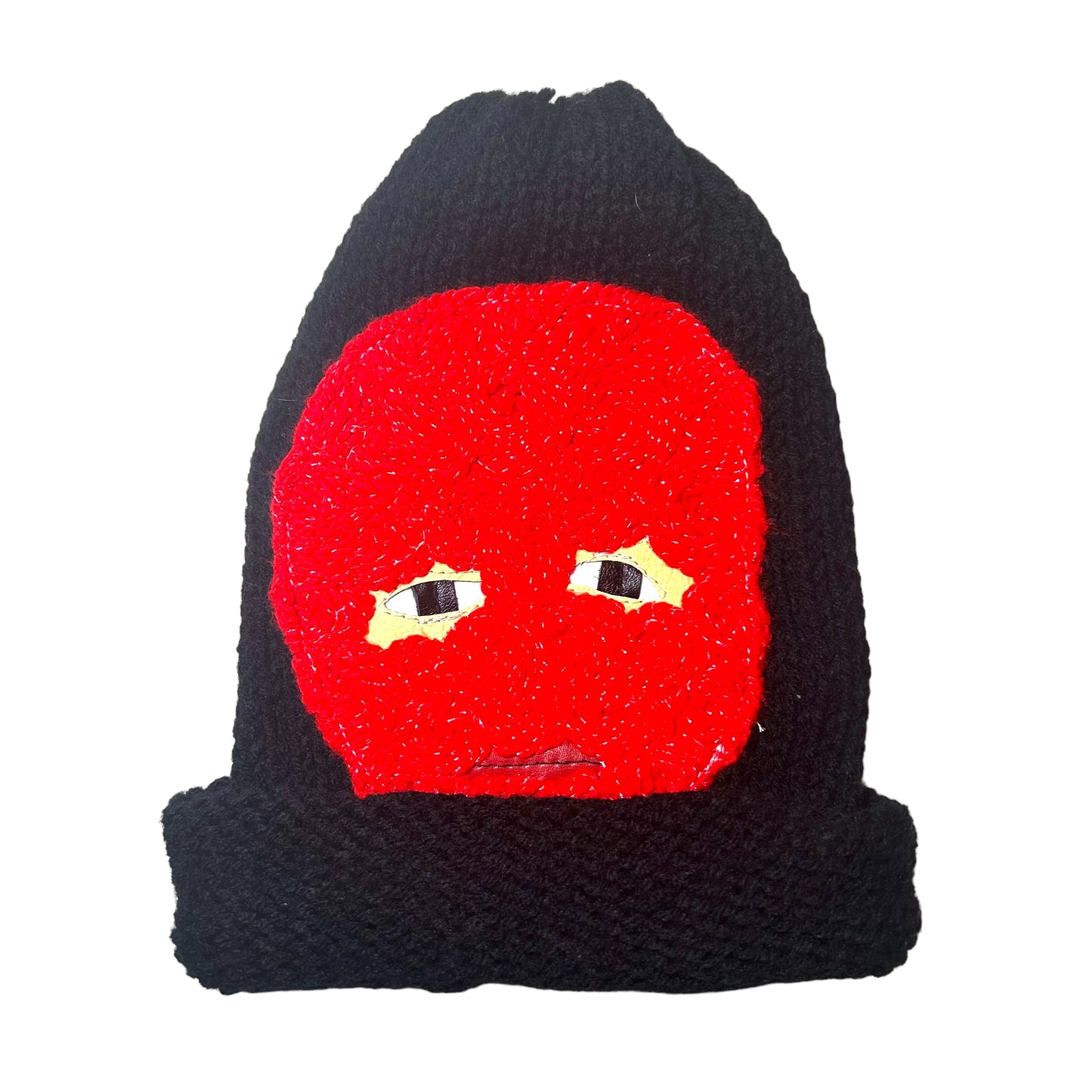 Plastered Face Handmade Beanie 1/1 Black/ Red