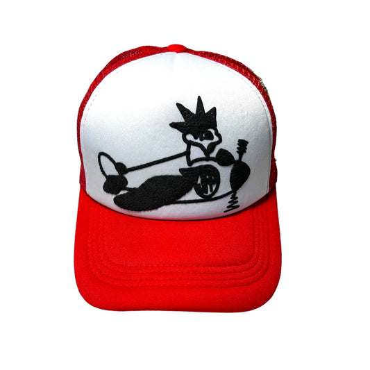 1/1 Cartoon Airplane Trucker Hat Puffy Print Red