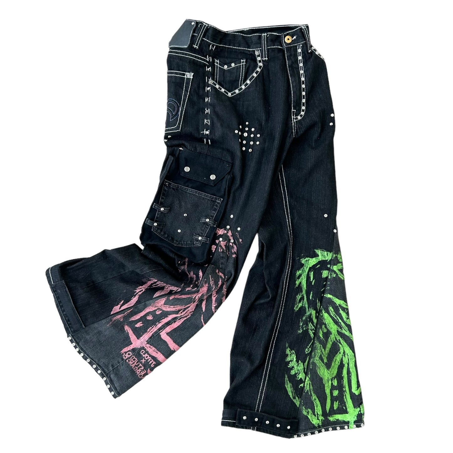 Swamp Tech studded out Gator denim flares