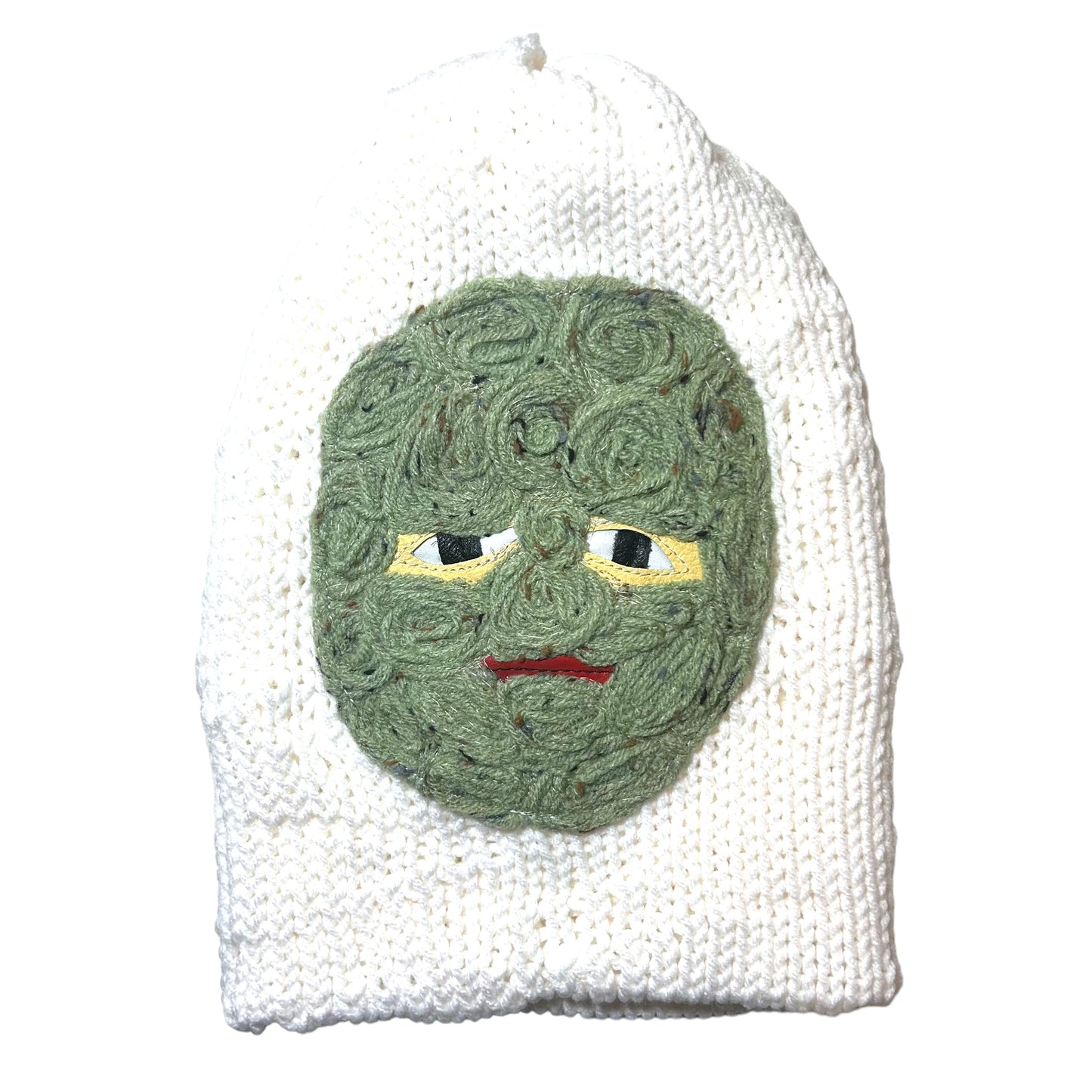 Plastered Face Handmade Beanie 1/1 White/ Green