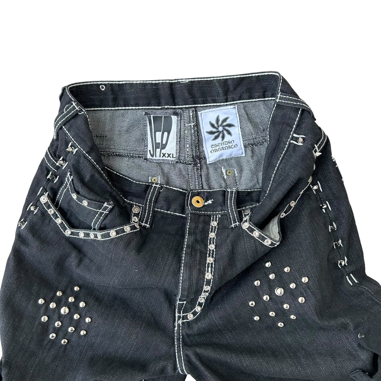 Swamp Tech studded out Gator denim flares