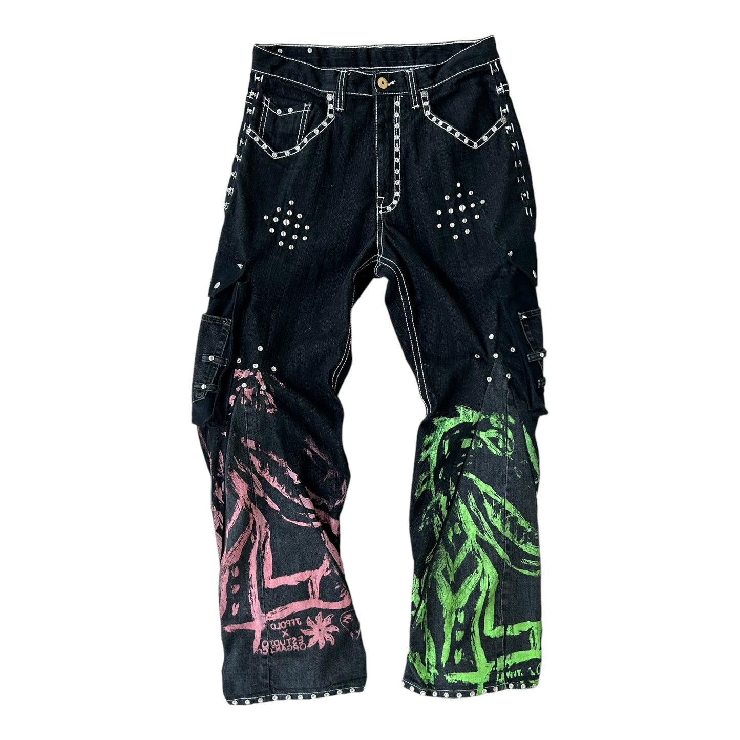 Swamp Tech studded out Gator denim flares